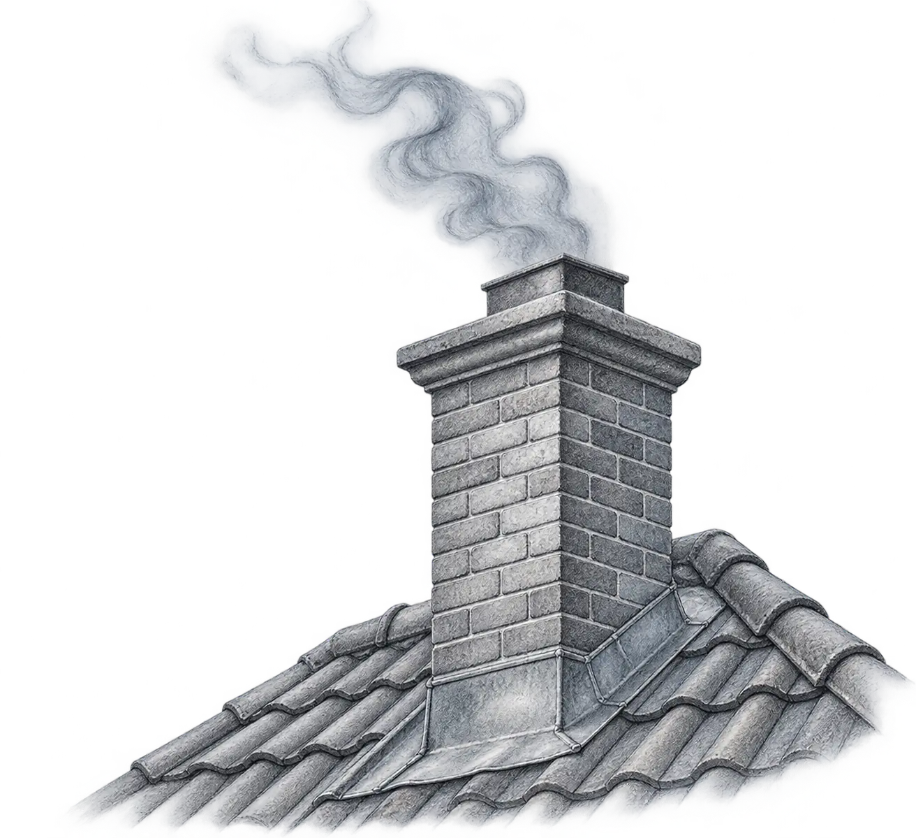 Schornstein mit Rauch – Bleistiftillustration